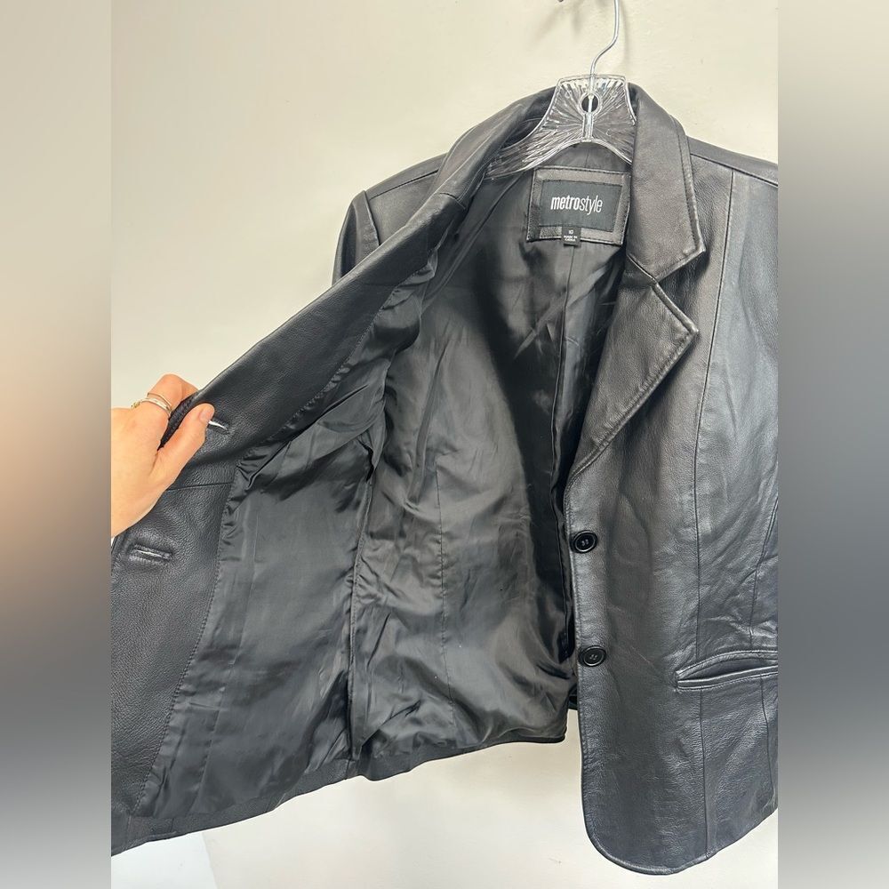 Vintage Y2K Metrostyle Black Leather Blazer Jacket Collared Size S - Picture 7 of 9